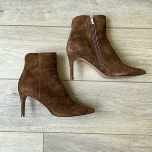Brown suede stiletto pointy toe bootie